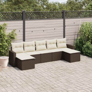 vidaXL 7-delige Loungeset met kussens poly rattan bruin