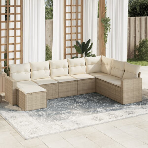 vidaXL 8-delige Loungeset met kussens poly rattan beige