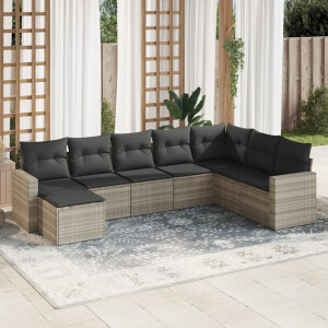 vidaXL 8-delige Loungeset met kussens poly rattan lichtgrijs