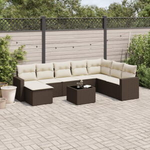 vidaXL 9-delige Loungeset met kussens poly rattan bruin