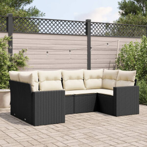 vidaXL 6-delige Loungeset met kussens poly rattan zwart