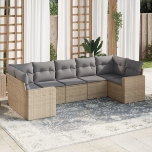 vidaXL 7-delige Loungeset met kussens poly rattan beige