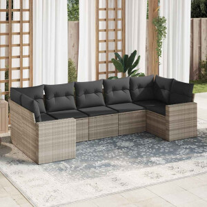 vidaXL 7-delige Loungeset met kussens poly rattan lichtgrijs