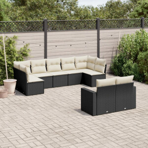 vidaXL 9-delige Loungeset met kussens poly rattan zwart