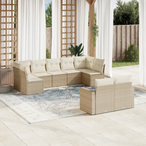 vidaXL 9-delige Loungeset met kussens poly rattan beige