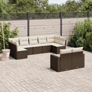 vidaXL 9-delige Loungeset met kussens poly rattan bruin