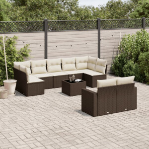 vidaXL 10-delige Loungeset met kussens poly rattan bruin