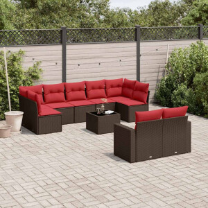 vidaXL 10-delige Loungeset met kussens poly rattan bruin
