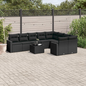 vidaXL 10-delige Loungeset met kussens poly rattan zwart