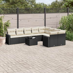 vidaXL 10-delige Loungeset met kussens poly rattan zwart