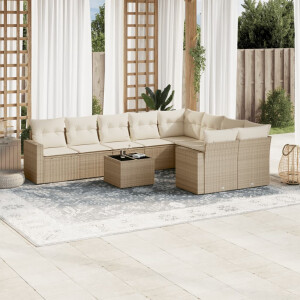 vidaXL 10-delige Loungeset met kussens poly rattan beige