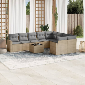 vidaXL 10-delige Loungeset met kussens poly rattan beige