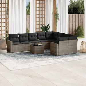 vidaXL 10-delige Loungeset met kussens poly rattan grijs