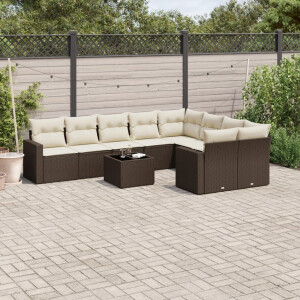 vidaXL 10-delige Loungeset met kussens poly rattan bruin