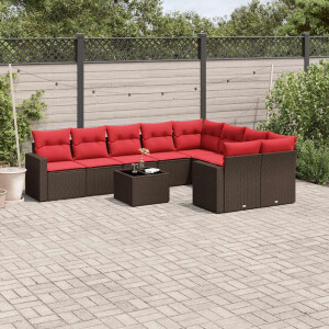 vidaXL 10-delige Loungeset met kussens poly rattan bruin
