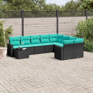 vidaXL 10-delige Loungeset met kussens poly rattan zwart