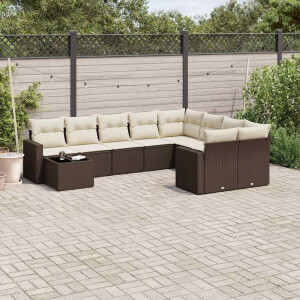 vidaXL 10-delige Loungeset met kussens poly rattan bruin