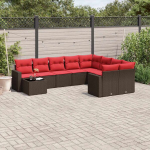 vidaXL 10-delige Loungeset met kussens poly rattan bruin
