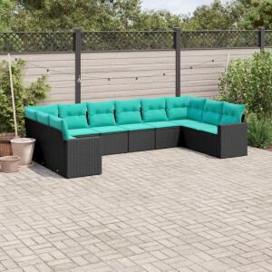 vidaXL 10-delige Loungeset met kussens poly rattan zwart