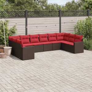 vidaXL 10-delige Loungeset met kussens poly rattan bruin