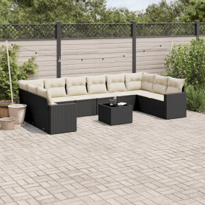 vidaXL 11-delige Loungeset met kussens poly rattan zwart