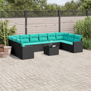 vidaXL 11-delige Loungeset met kussens poly rattan zwart