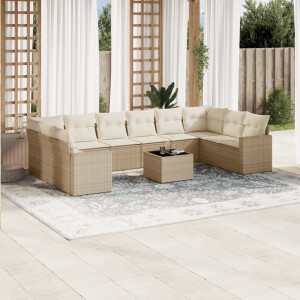 vidaXL 11-delige Tuinset met kussens poly rattan beige