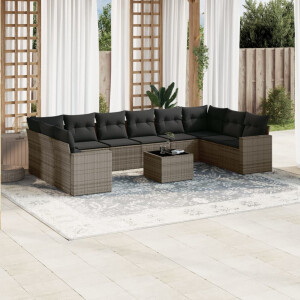 vidaXL 11-delige Loungeset met kussens poly rattan grijs