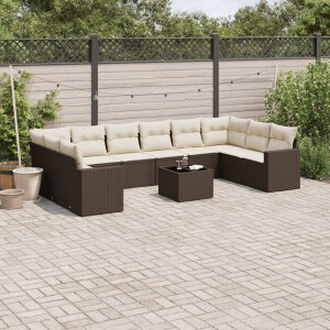 vidaXL 11-delige Loungeset met kussens poly rattan bruin