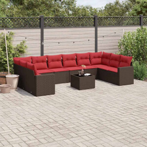 vidaXL 11-delige Loungeset met kussens poly rattan bruin