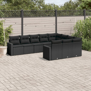 vidaXL 10-delige Loungeset met kussens poly rattan zwart
