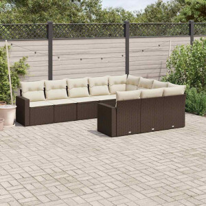 vidaXL 10-delige Loungeset met kussens poly rattan bruin