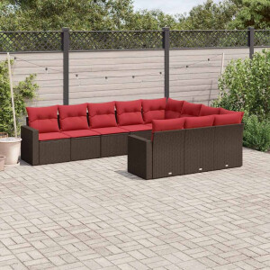 vidaXL 10-delige Loungeset met kussens poly rattan bruin