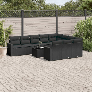 vidaXL 11-delige Loungeset met kussens poly rattan zwart
