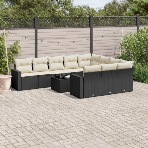 vidaXL 11-delige Loungeset met kussens poly rattan zwart