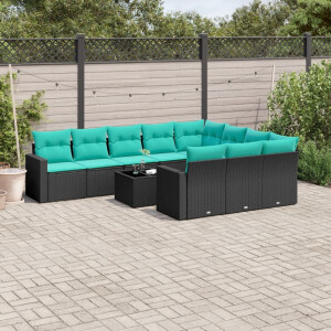 vidaXL 11-delige Loungeset met kussens poly rattan zwart