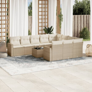 vidaXL 11-delige Tuinset met kussens poly rattan beige