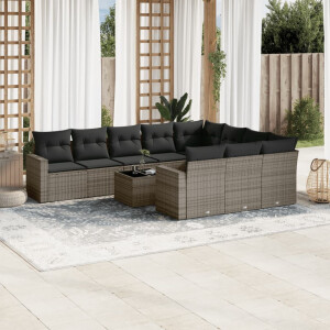 vidaXL 11-delige Loungeset met kussens poly rattan grijs