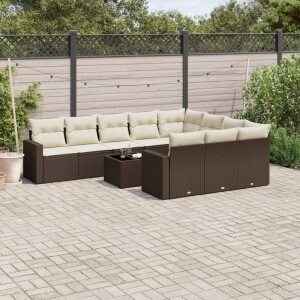 vidaXL 11-delige Loungeset met kussens poly rattan bruin