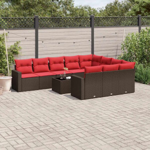 vidaXL 11-delige Loungeset met kussens poly rattan bruin
