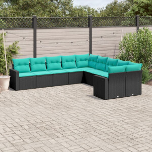 vidaXL 10-delige Loungeset met kussens poly rattan zwart
