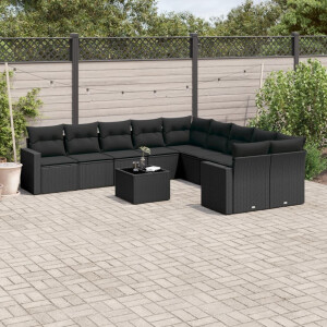 vidaXL 11-delige Loungeset met kussens poly rattan zwart