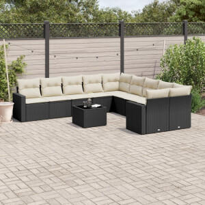 vidaXL 11-delige Loungeset met kussens poly rattan zwart