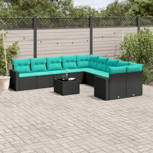 vidaXL 11-delige Loungeset met kussens poly rattan zwart