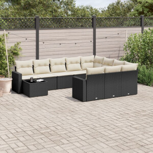 vidaXL 11-delige Loungeset met kussens poly rattan zwart