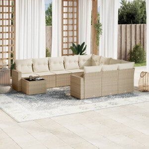 vidaXL 11-delige Tuinset met kussens poly rattan beige