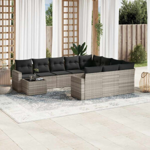 vidaXL 11-delige Loungeset met kussens poly rattan lichtgrijs