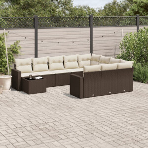 vidaXL 11-delige Loungeset met kussens poly rattan bruin