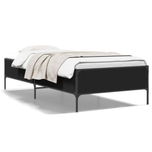 vidaXL Bedframe bewerkt hout en metaal zwart 100x200 cm