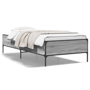 vidaXL Bedframe bewerkt hout en metaal grijs sonoma eiken 100x200 cm
